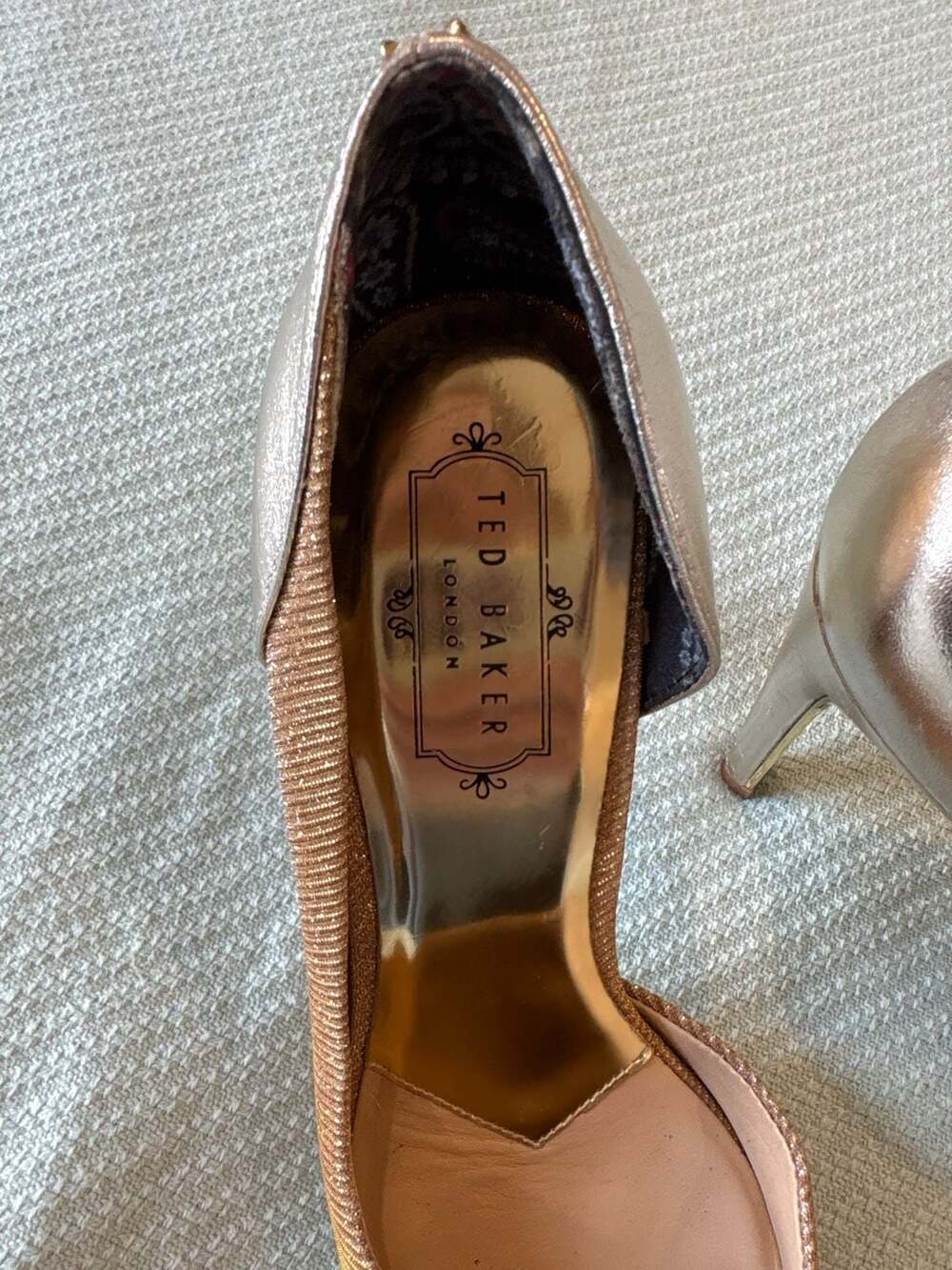 Ted Baker London Gold Glitter Pointed Toe D'Orsay Stiletto Pumps - Picture 2 of 5